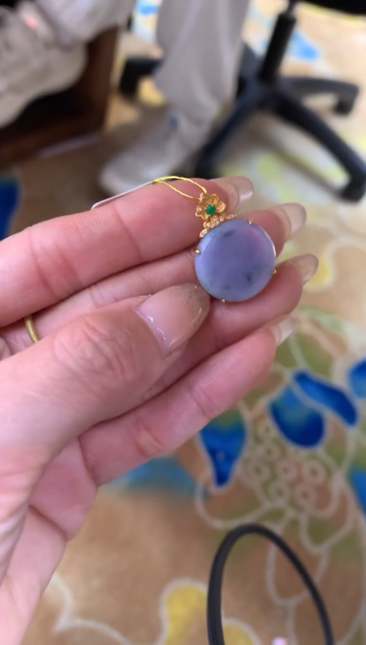 【闪购商品】翡翠颈饰18K金镶嵌无事牌