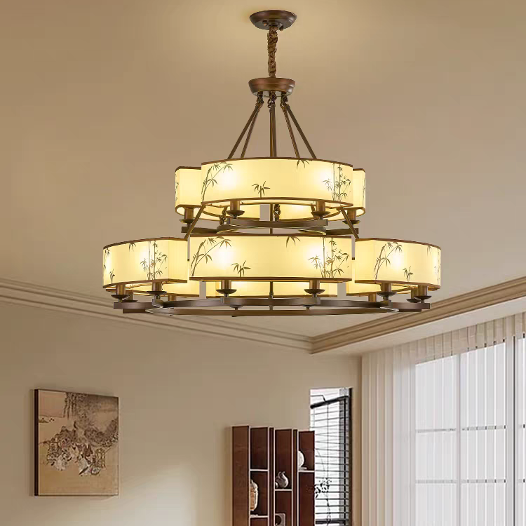 宋式美学新中式客厅吊灯中国风禅意圆形餐厅卧室主灯大厅复古灯具