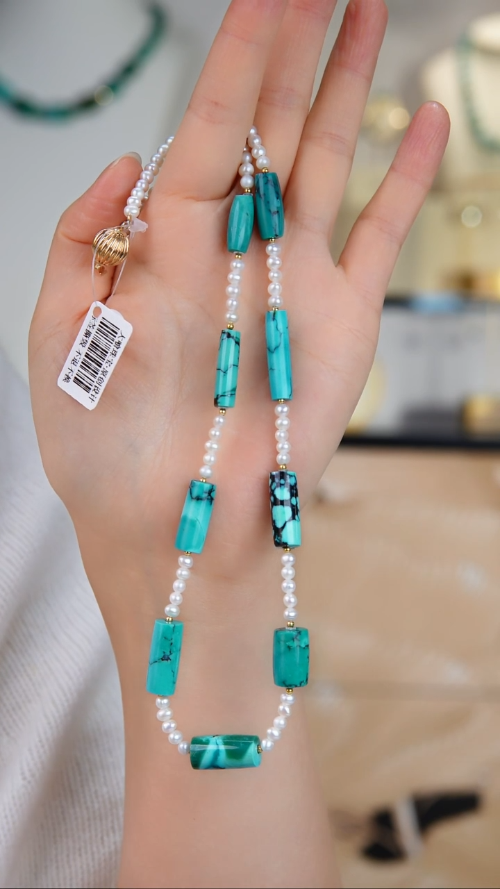 18K金镶嵌绿松石项链1