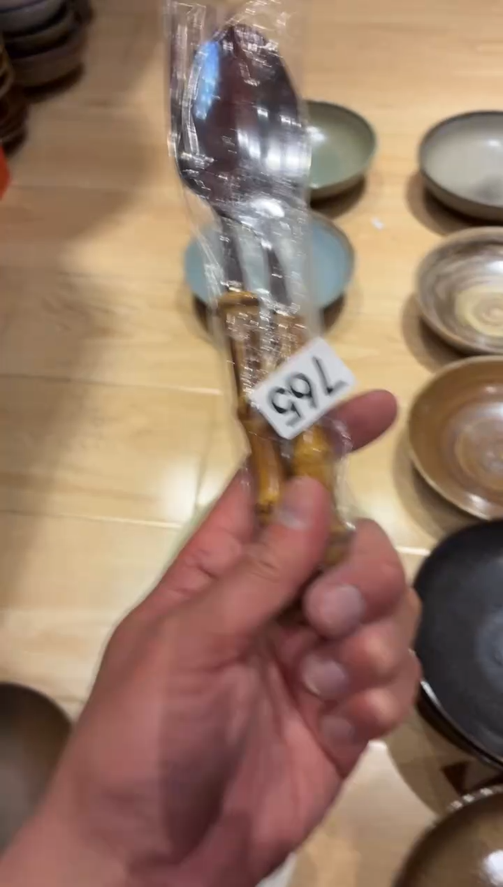 瓷片早****餐765手工竹节勺叉共2个