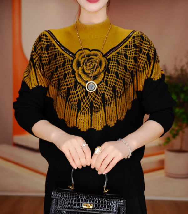 （秋季新款含棉羊毛衣针织毛线衣柔软保暖百搭上衣）V25L754