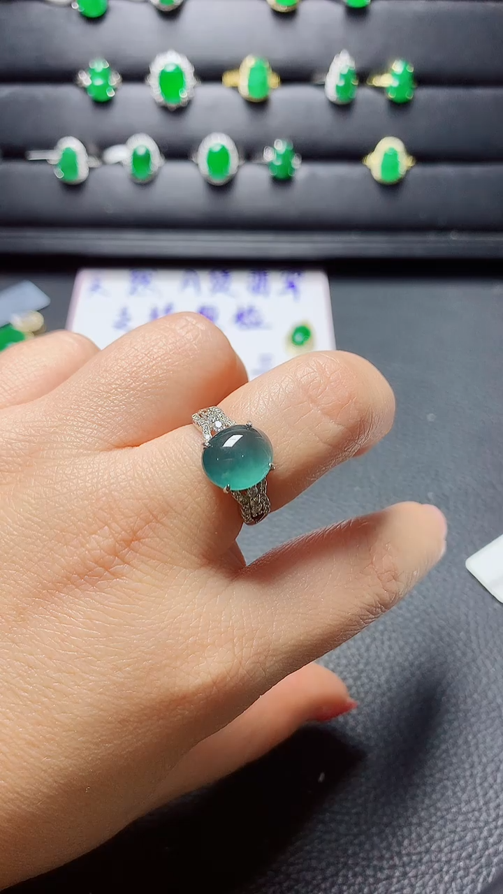 银S925镶嵌戒指翡翠天然翡翠A货s925银镶
