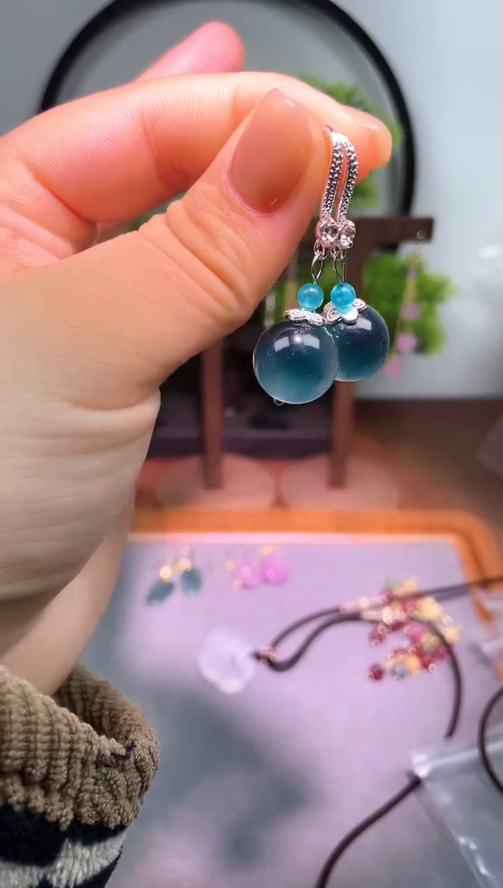 银S925镶嵌翡翠耳饰181000