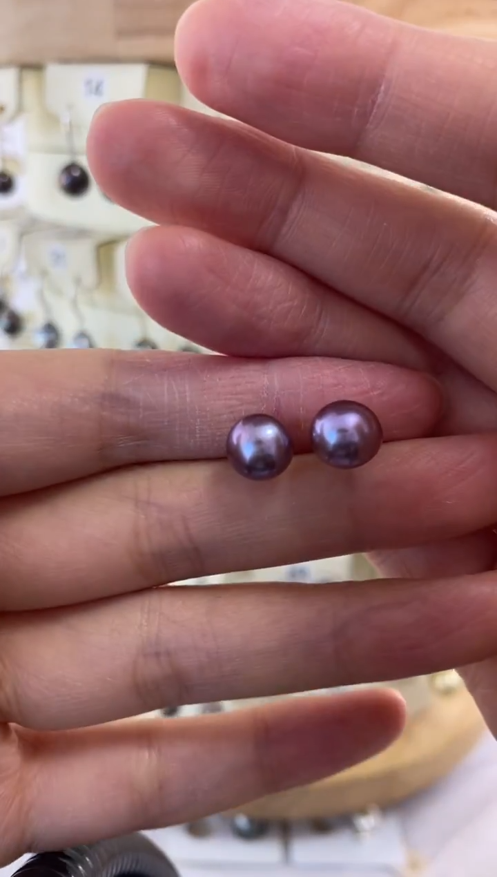 银S925镶嵌耳饰淡水珍珠8-9mm