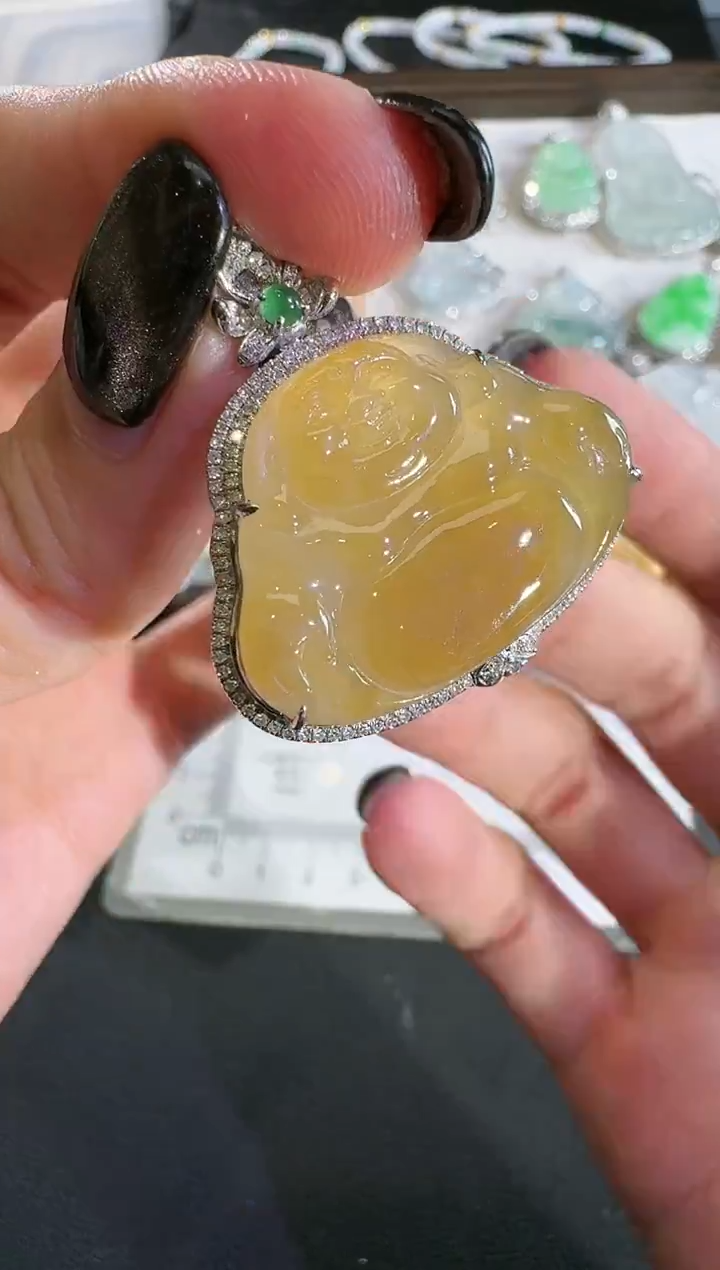 吊坠(不含链)18K金镶嵌翡翠【源头工厂】钻石镶嵌