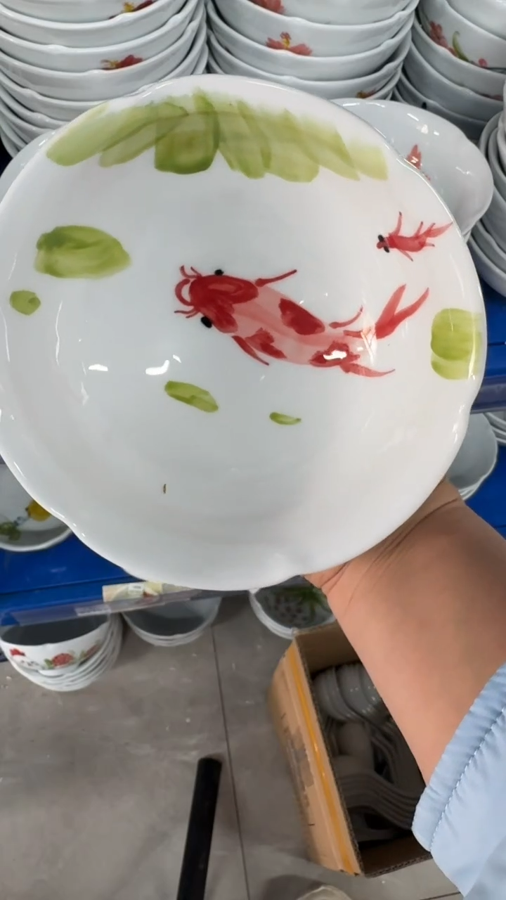 瓷片景德镇高温陶瓷食品级手绘釉中彩-高足花口碗