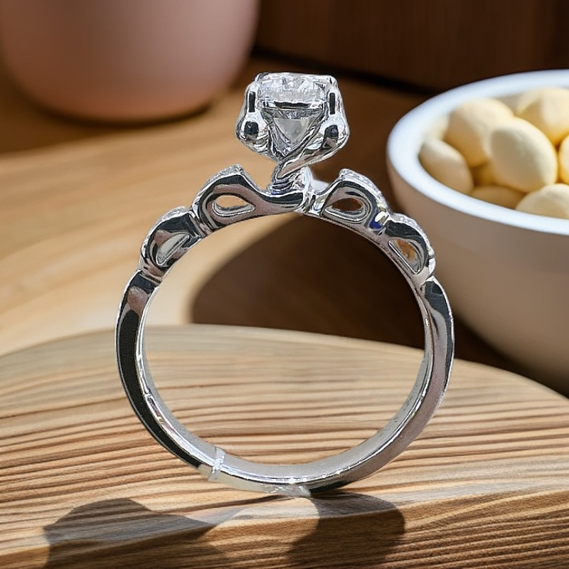 925银莫桑石戒指 简约时尚可调节复古手工大鱼海棠戒指镶嵌银戒