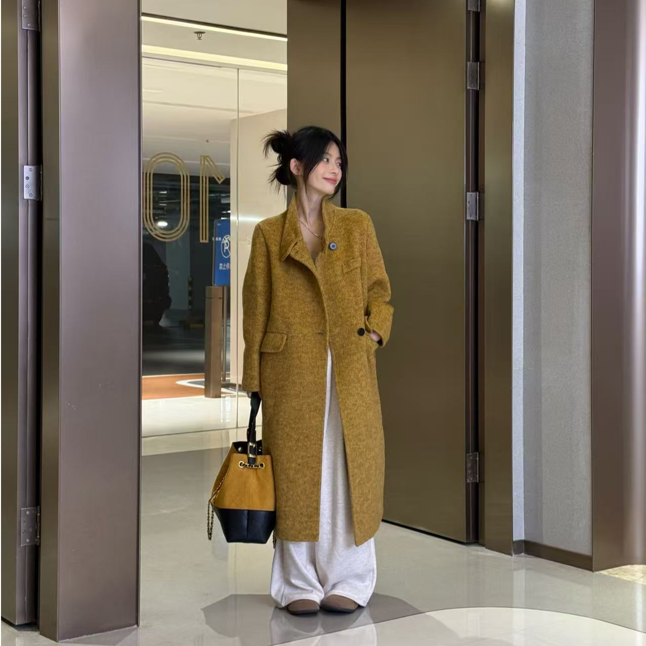 8018小个子定制【骆驼绒&桑蚕丝】秋冬羊毛大衣女士长款高领外套