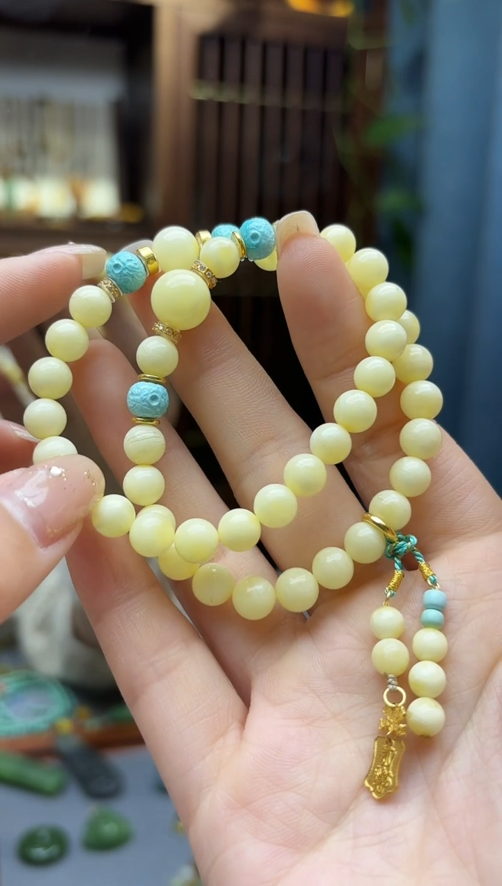 裸石蜜蜡18K金镶嵌18K金蜜蜡长串ZX