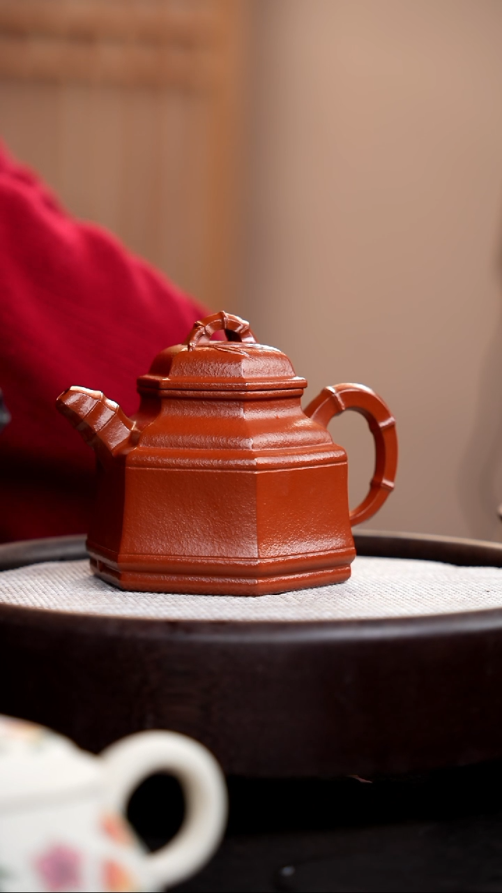 【闪购商品】紫砂茶壶粗砂大红袍六方竹鼎