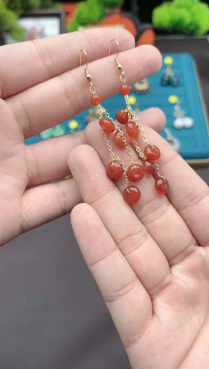 【闪购商品】南红玛瑙耳饰银S925镶嵌208000