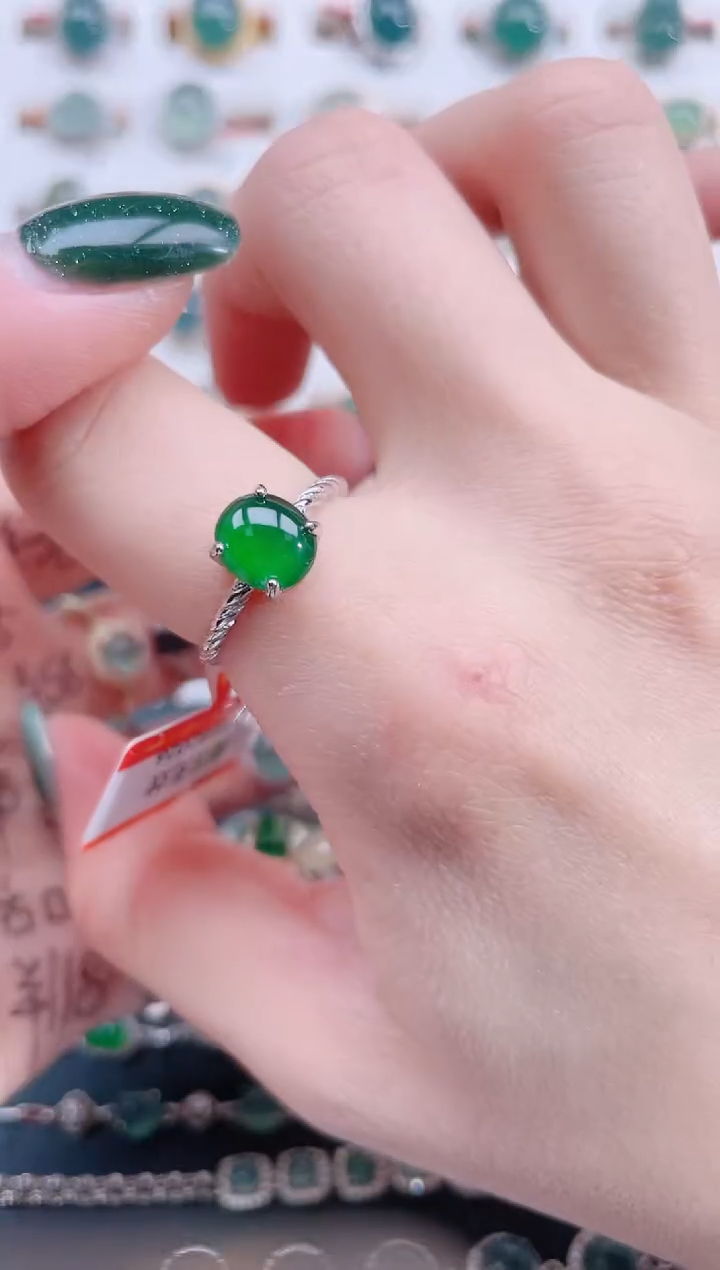 银S925镶嵌戒指翡翠天然翡翠