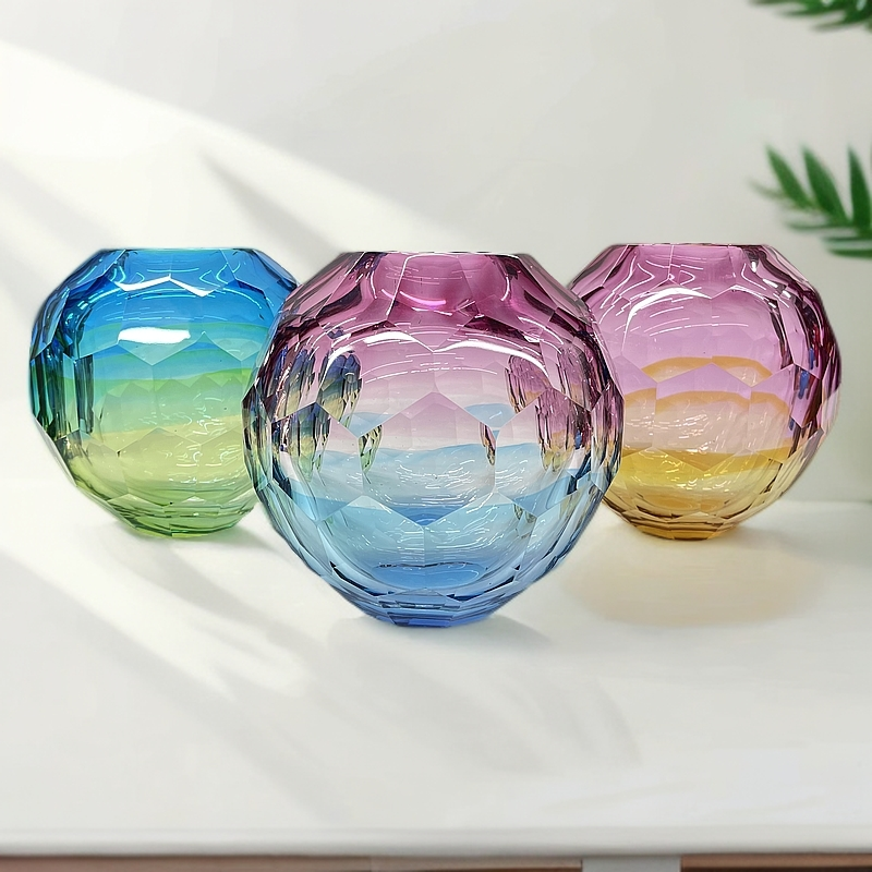 淄博琉璃高档原创手工圆切面花瓶摆件家用桌面玄关酒柜（不含花）
