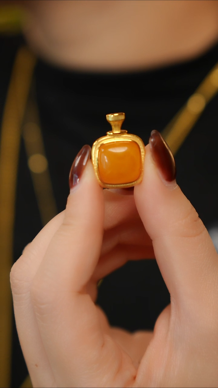 蜜蜡吊坠(赠链)银S925镶嵌-方糖吊坠