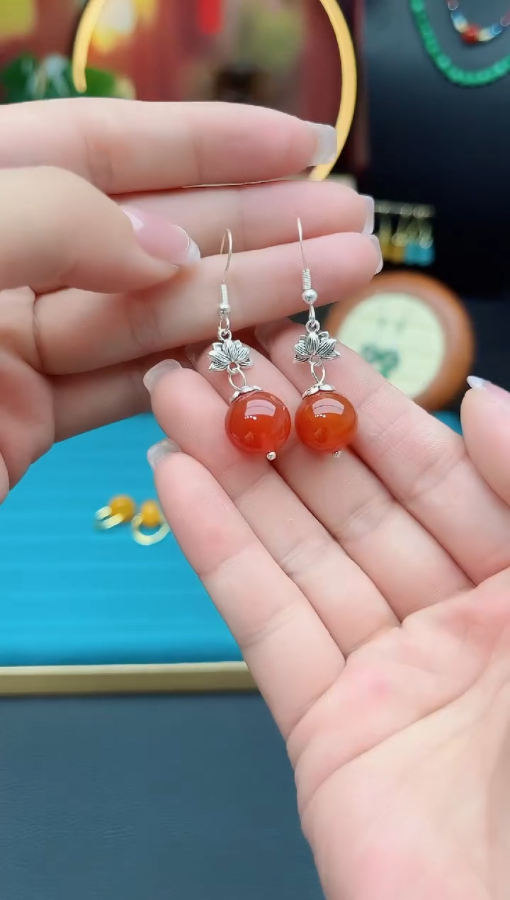 玛瑙/玉髓耳饰银S925镶嵌718000