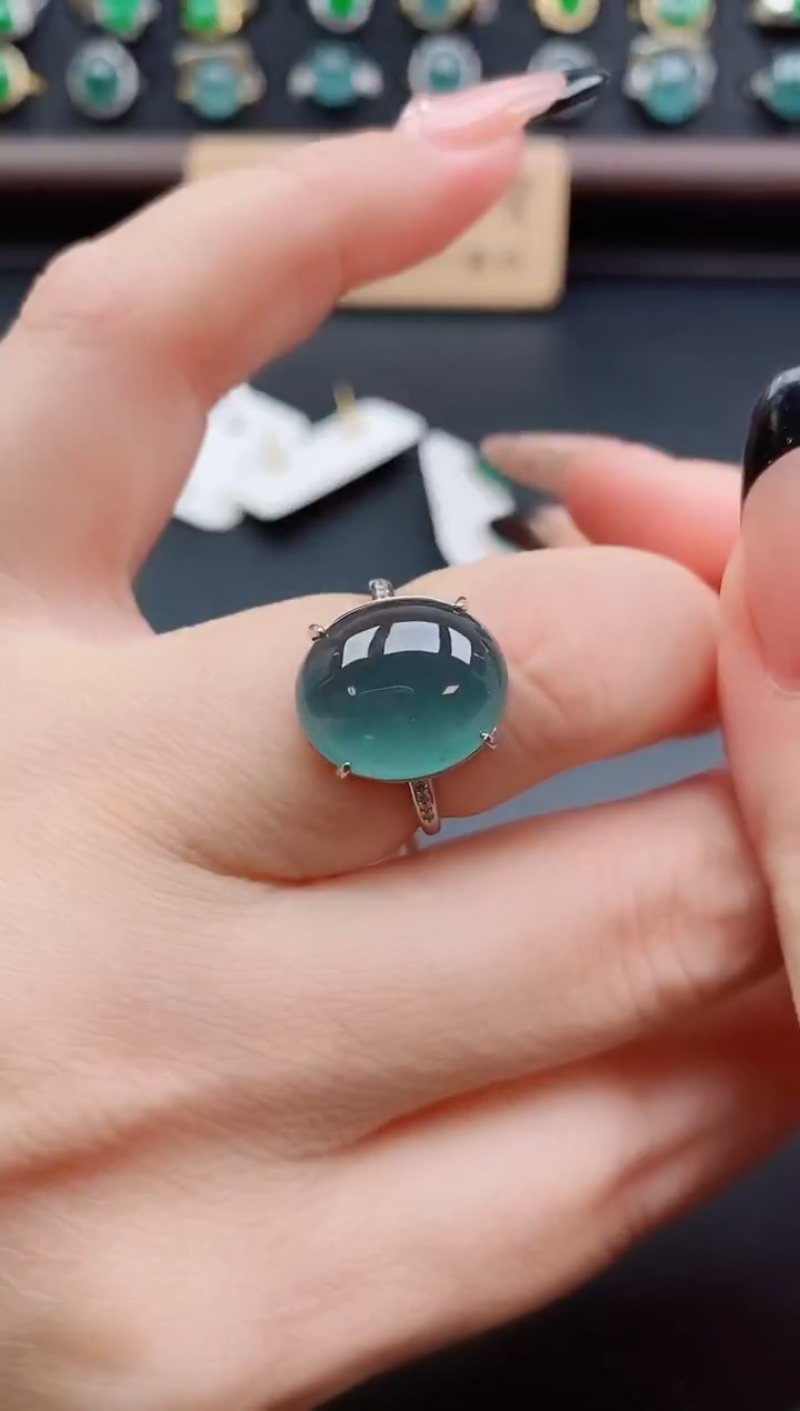 银S925镶嵌戒指翡翠1