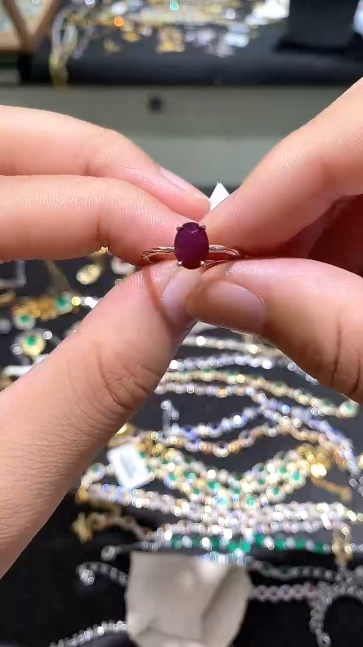 红宝石戒指银S925镀金镶嵌戒指