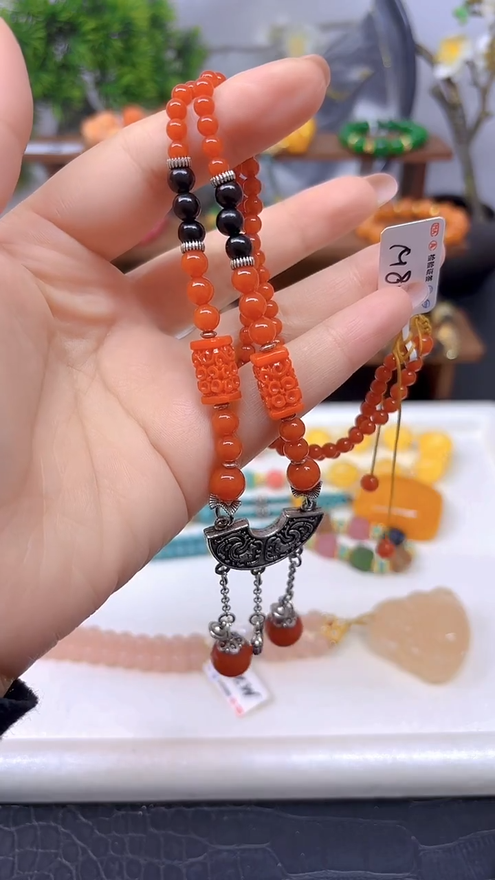 颈饰银S925镶嵌南红玛瑙M804