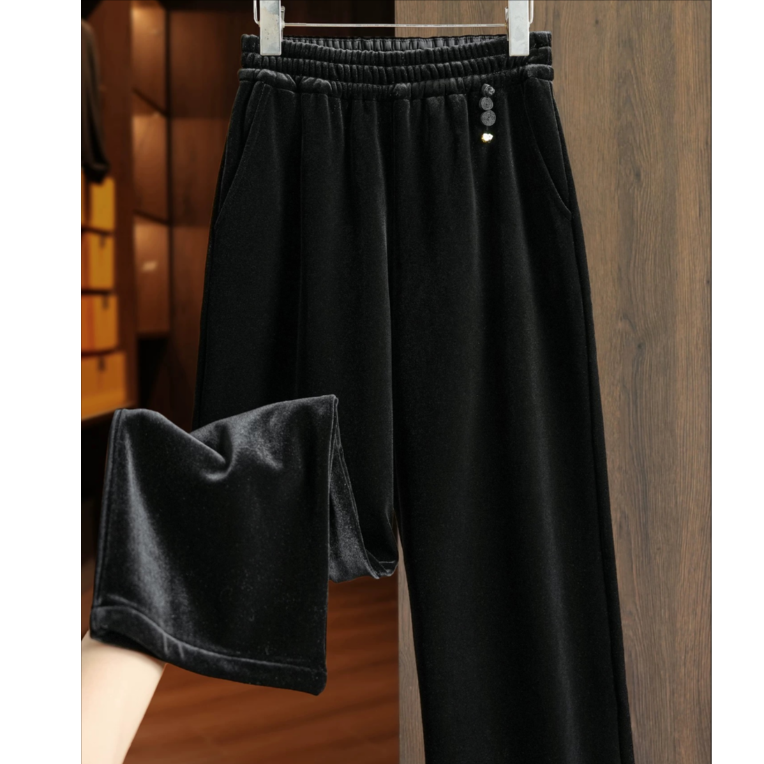 【NA家】中国风秋冬休闲裤磨毛长裤四面弹纯色新中式加厚