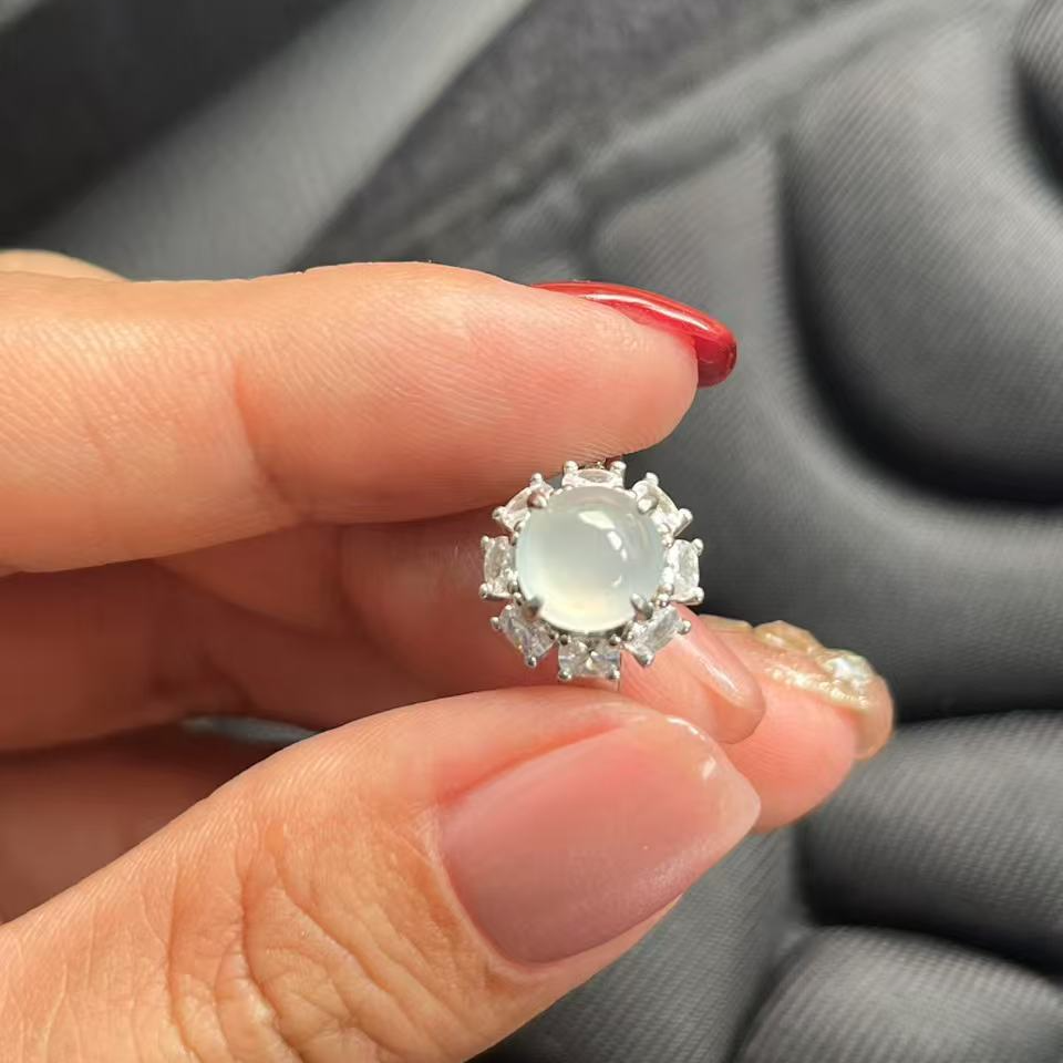 缅甸翡翠A货银镶