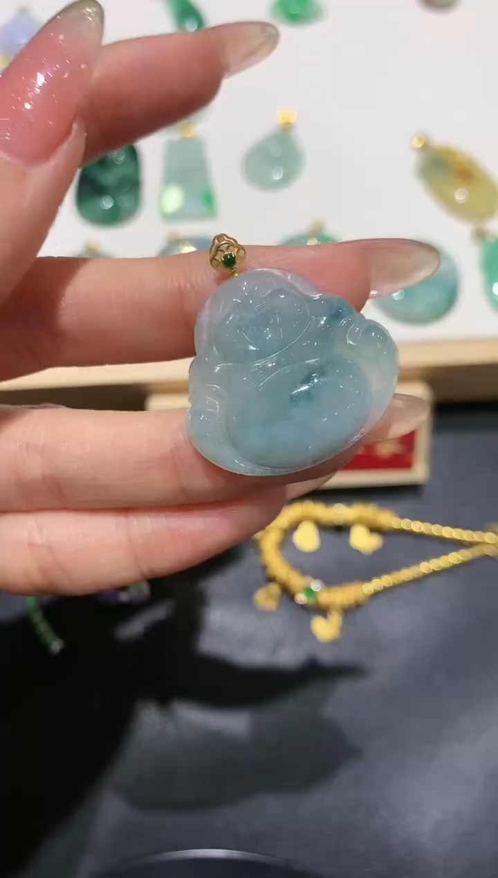 【闪购商品】翡翠吊坠(不含链)18K金镶嵌团购7