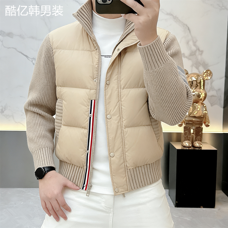 2025新款潮牌欧货男士羽绒服冬季时尚重工条纹高领外套保暖潮8557
