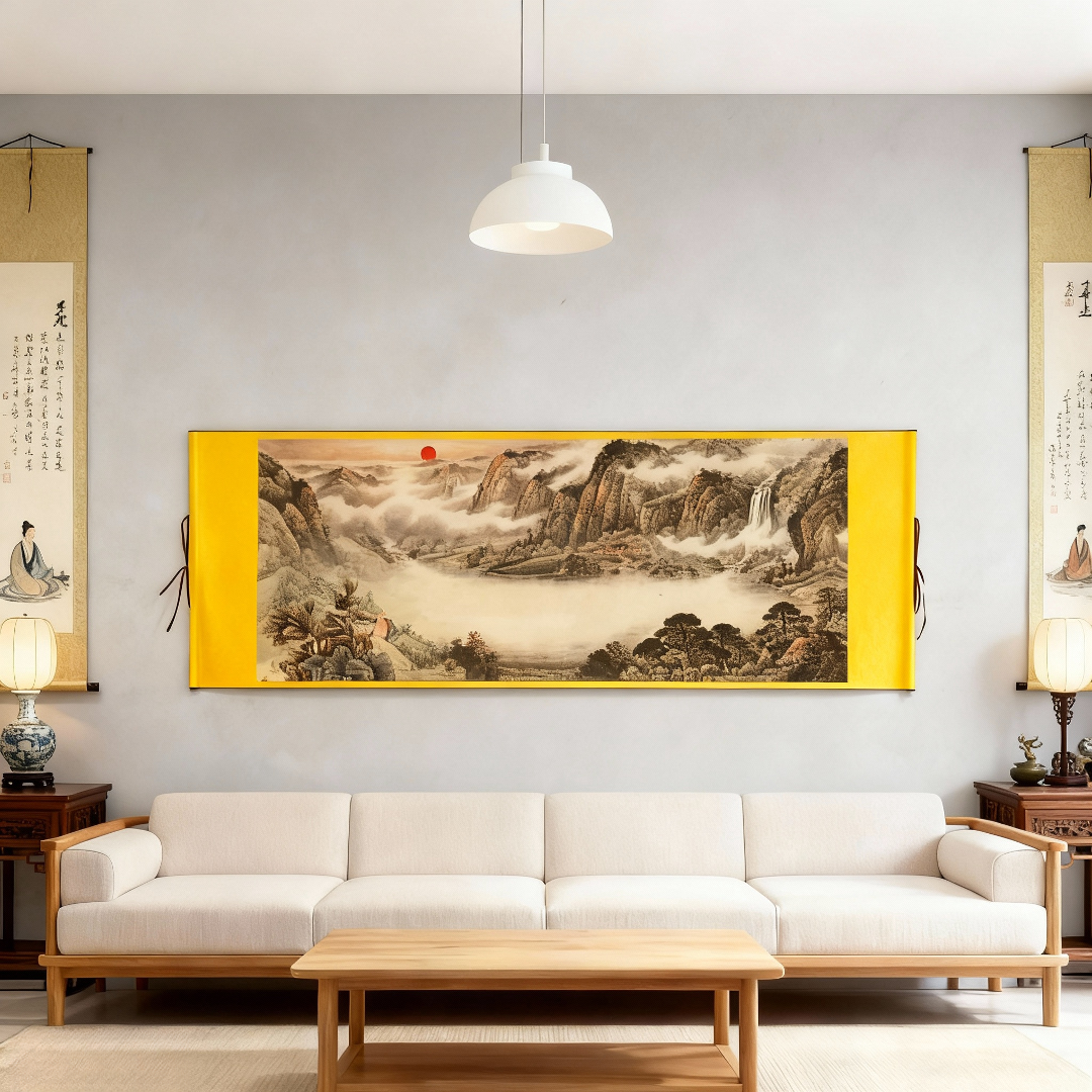 旭日东升泰山日出挂画玄关客厅茶室书房卷轴装饰画