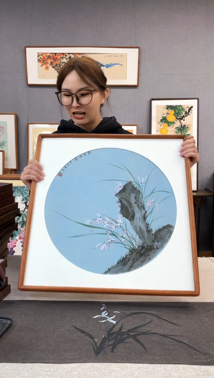 【闪购商品】国画手写手绘带框作品-52*52-张博