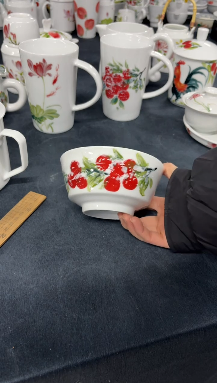 景德镇高温陶瓷食品级手绘釉中彩-小高脚