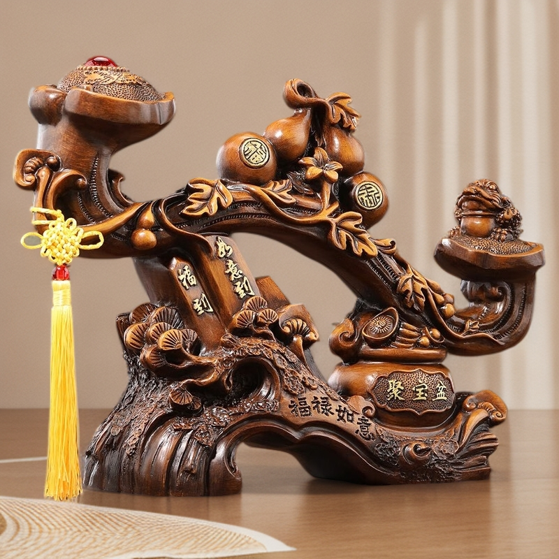 福禄如意聚宝盆吉祥高档乔迁摆件新中式玄关书房饰品长42高30