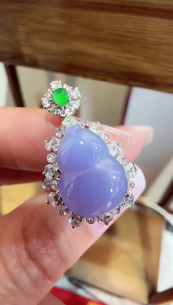 【闪购商品】翡翠戒指18K金镶嵌葫芦两用