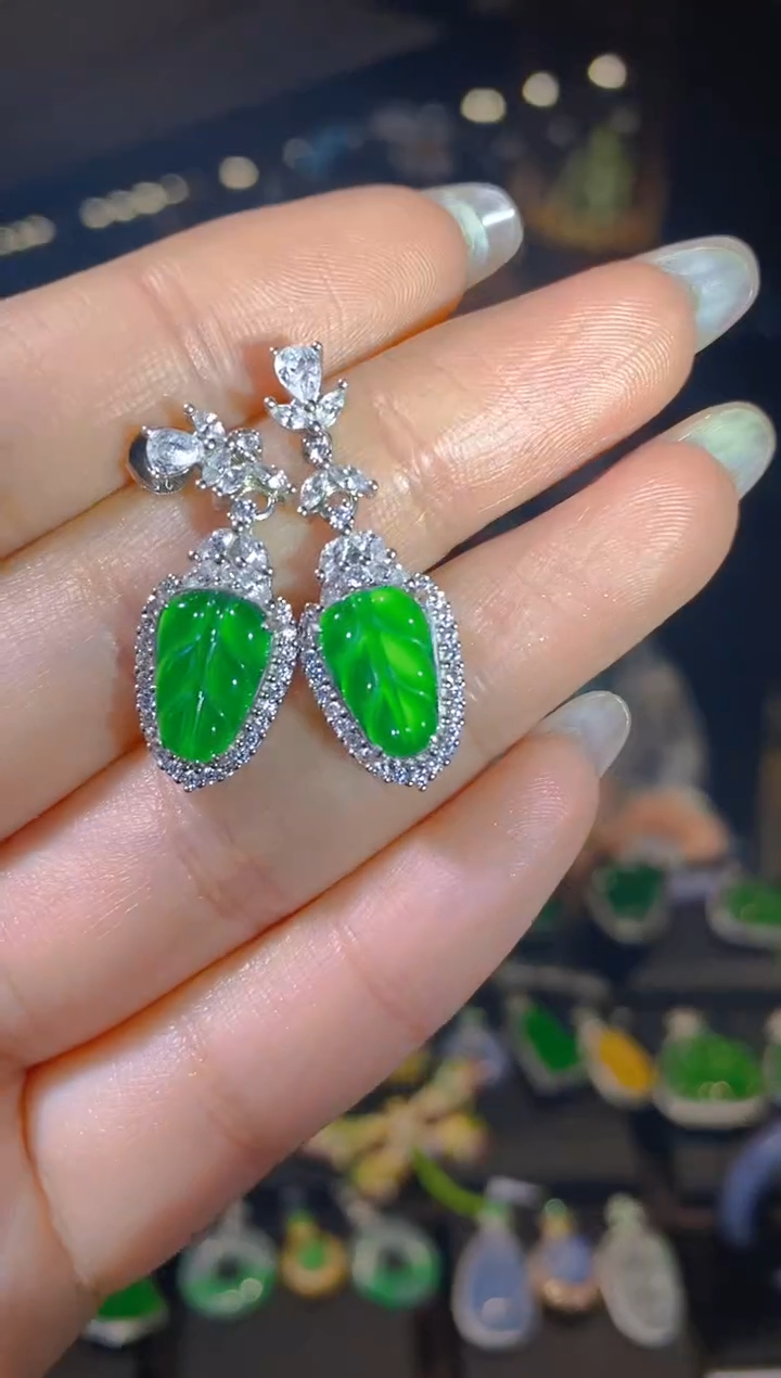 【闪购商品】翡翠耳饰银S925镶嵌042（多样性发货）