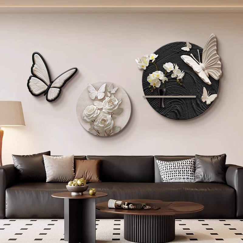 现代简约客厅装饰画黑白蝴蝶沙发背景墙面壁画高级感餐厅组合挂画