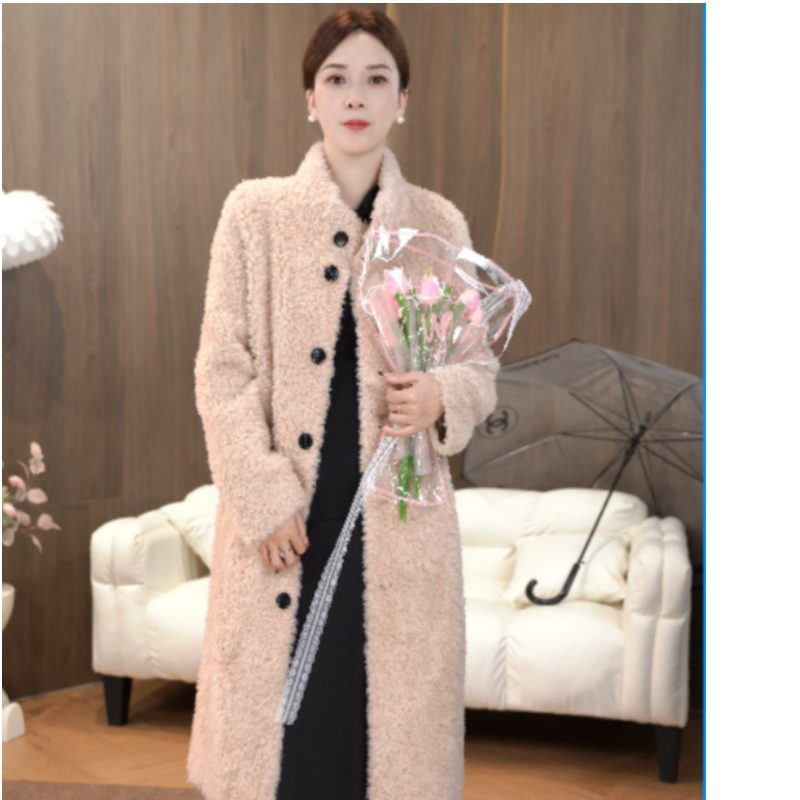 M1005Z女羊毛外套双排扣长款绵羊毛大衣女士轻奢气质加厚秋冬