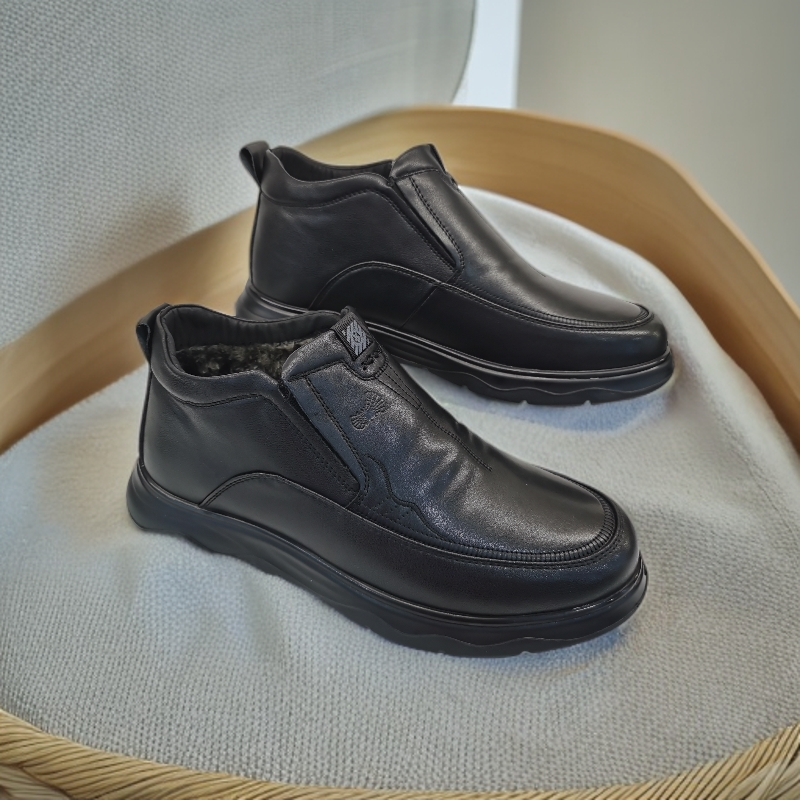 保暖防滑暗黑风一脚蹬休闲男士皮鞋加厚软底棉鞋百搭秋冬90706