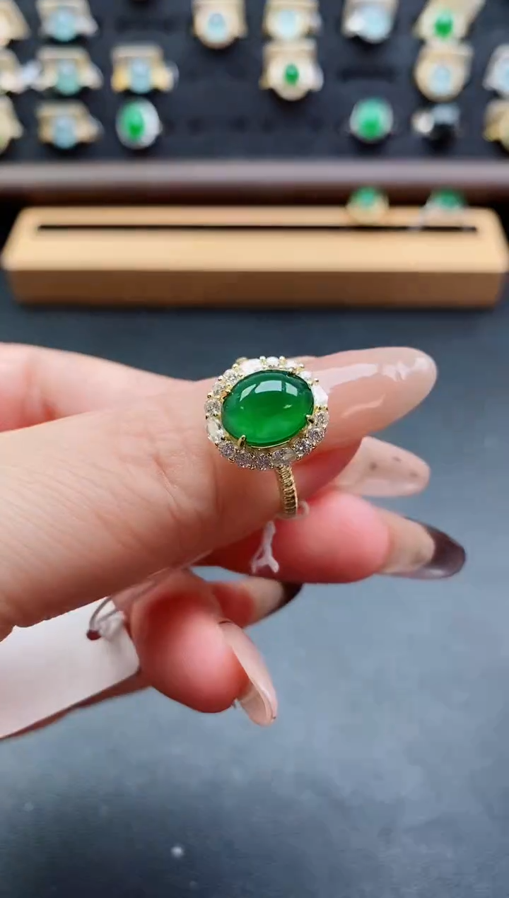 银S925镶嵌戒指翡翠1