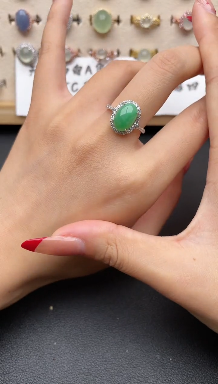 【闪购商品】翡翠戒指银S925镶嵌一物一证一礼盒