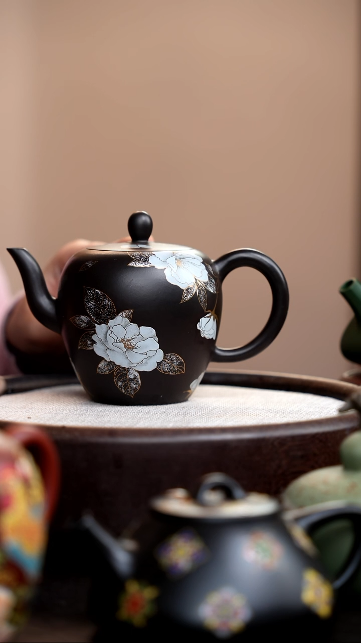 茶壶紫砂捂灰朱泥银牡丹美人肩