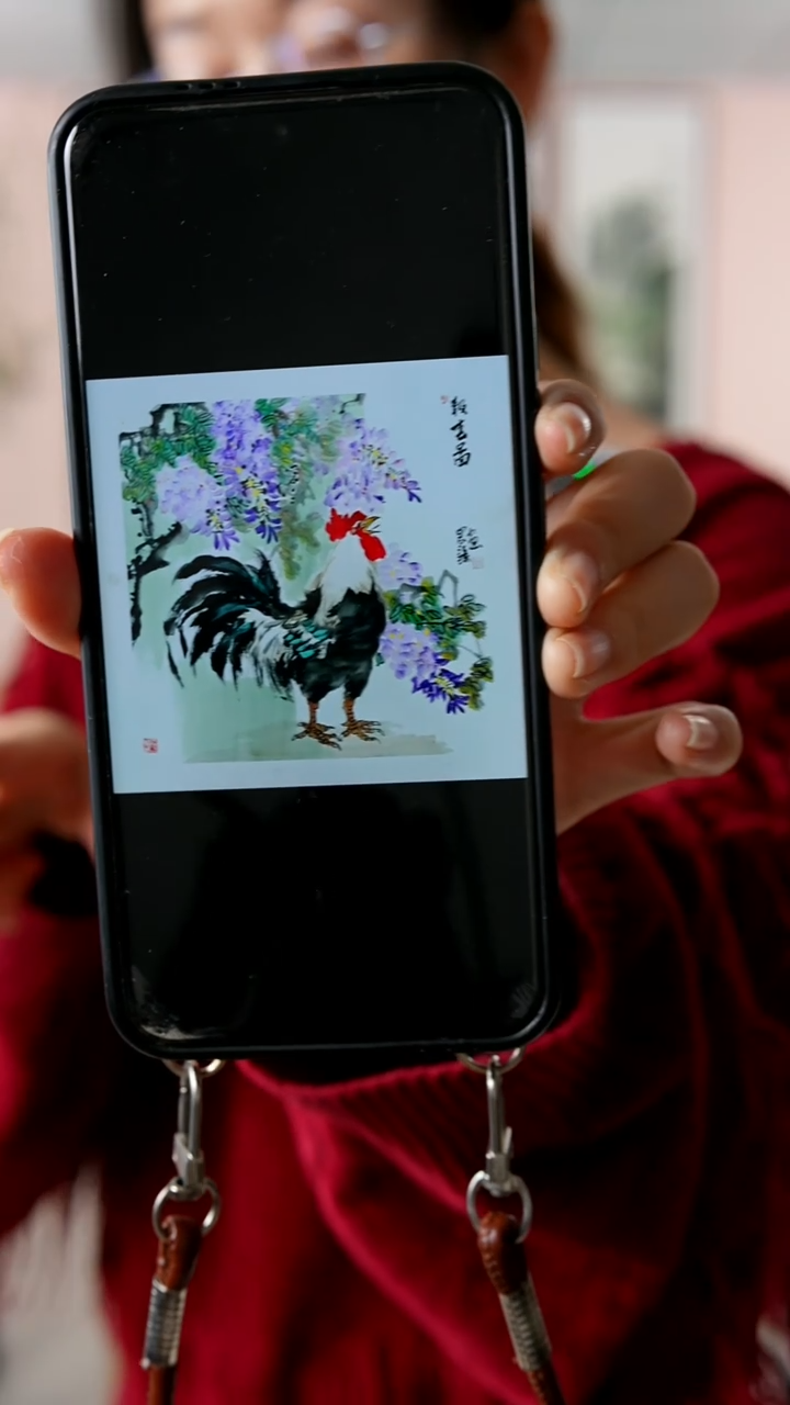 国画用****9汪琼《定制紫藤》手绘带框82*82厘米