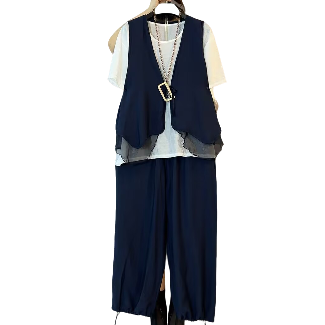 大维罗依PS 夏季新款大码休闲韩版马甲三件套