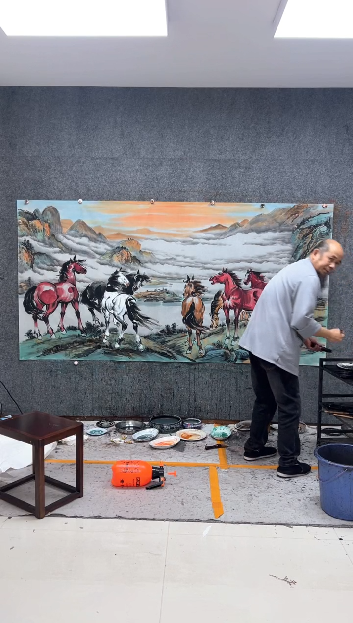 国画听*马到成功  240x120cm 带收藏证书