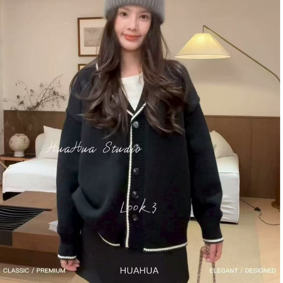 韩系软糯慵懒风宽松减龄百搭毛衣外套女时尚提花长袖针织开衫上衣