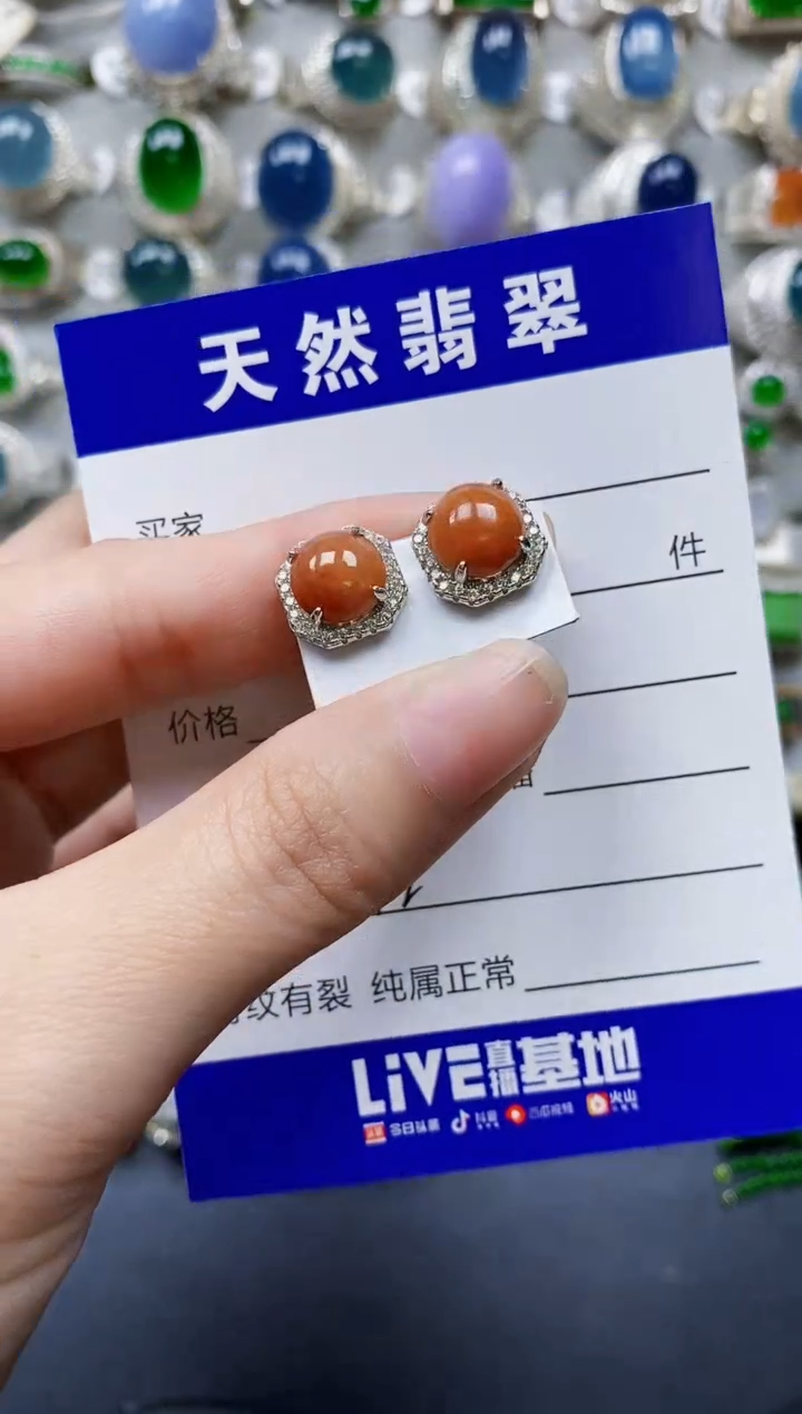 翡翠银S925镶嵌耳饰0632