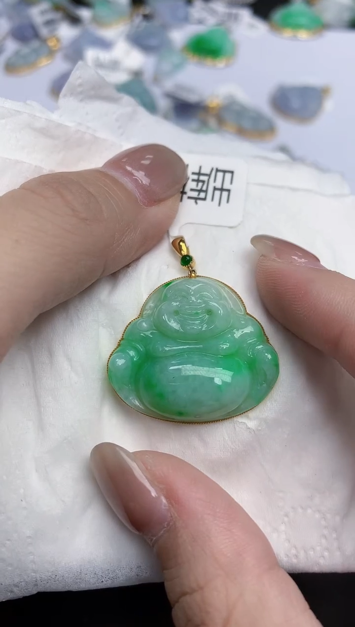 【闪购商品】翡翠颈饰18K金镶嵌天然缅甸翡翠A货