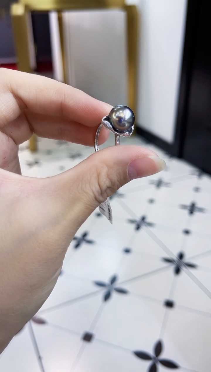 【闪购商品】海水珍珠戒圈银S925镶嵌山岛 聚宝盆 11mm