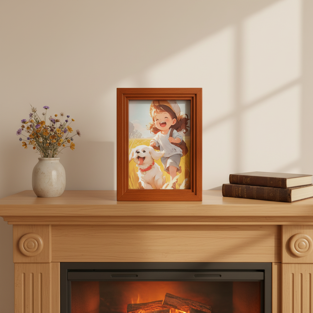 SJ-7寸-9969-102小女孩和狗红棕色相框摆台