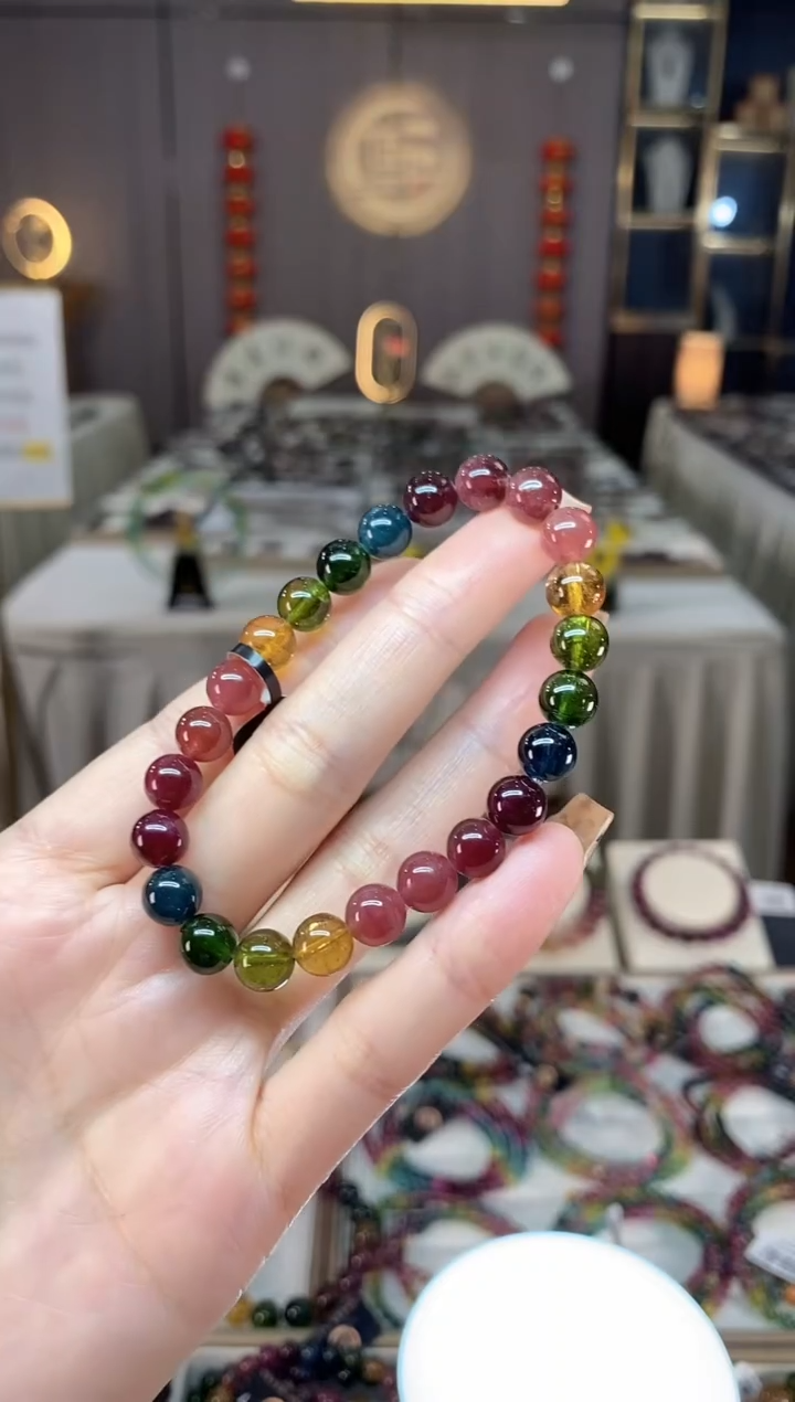 未镶嵌老矿碧玺色标彩虹单圈手串7mm+碧玺dan多样性发货一条