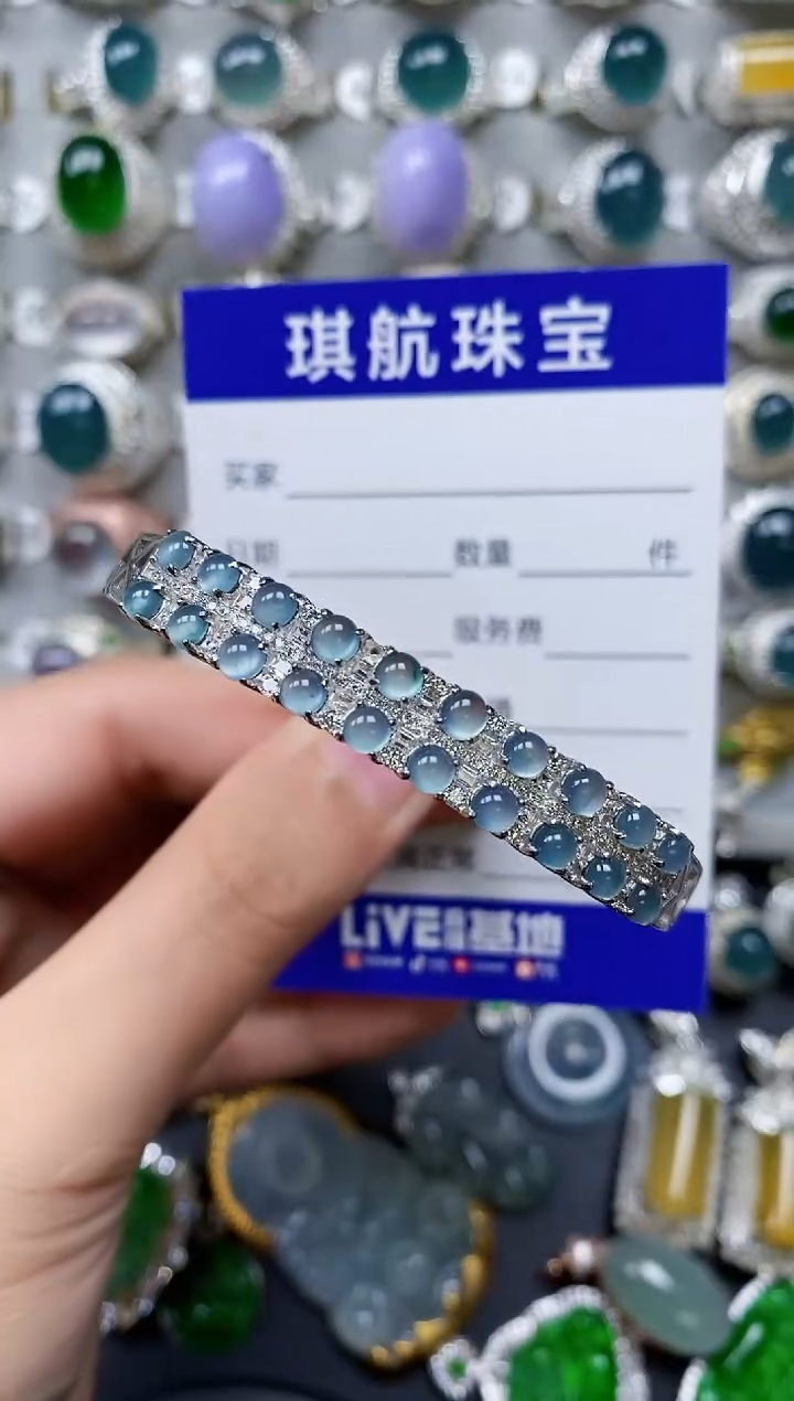 【闪购商品】翡翠手镯银S925镶嵌0454