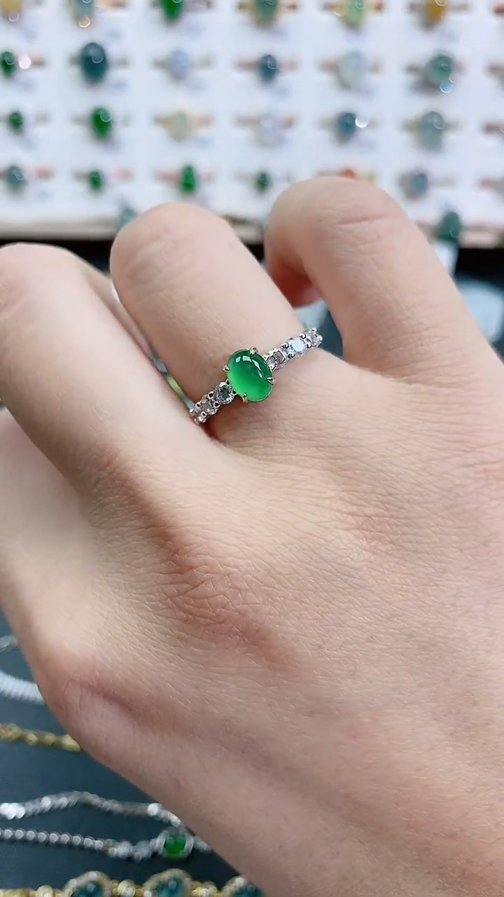 银S925镶嵌戒指翡翠天然翡翠