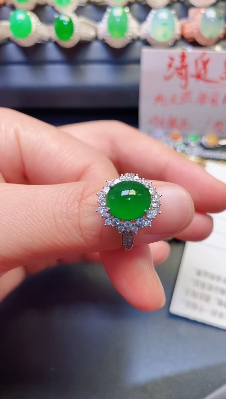 银S925镶嵌戒指翡翠平*天然